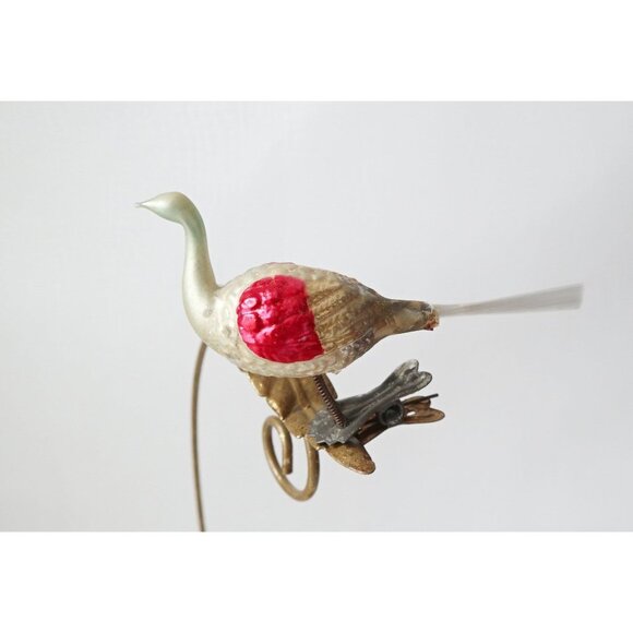 Antique Mercury Glass Bird Clip On Long Neck Bird Ornament  Christmas Ornament - Picture 1 of 6